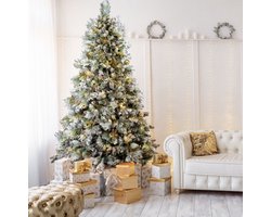 AG Kunstkerstboom met verlichting & kerstversiering - Sneeuw -210 cm - 1150 Takken - Zeer Dicht Takkenstelsel - 1 Taksoort - Eenvoudige Opbouw Zonder Gereedschap - Wit - Kunstkerstboom Net Echt - Volle Kerstboom