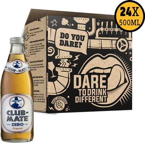 Club-Mate Zero Frisdrank - Suikervrije Mate Drank - 24-pack 50cl Fles