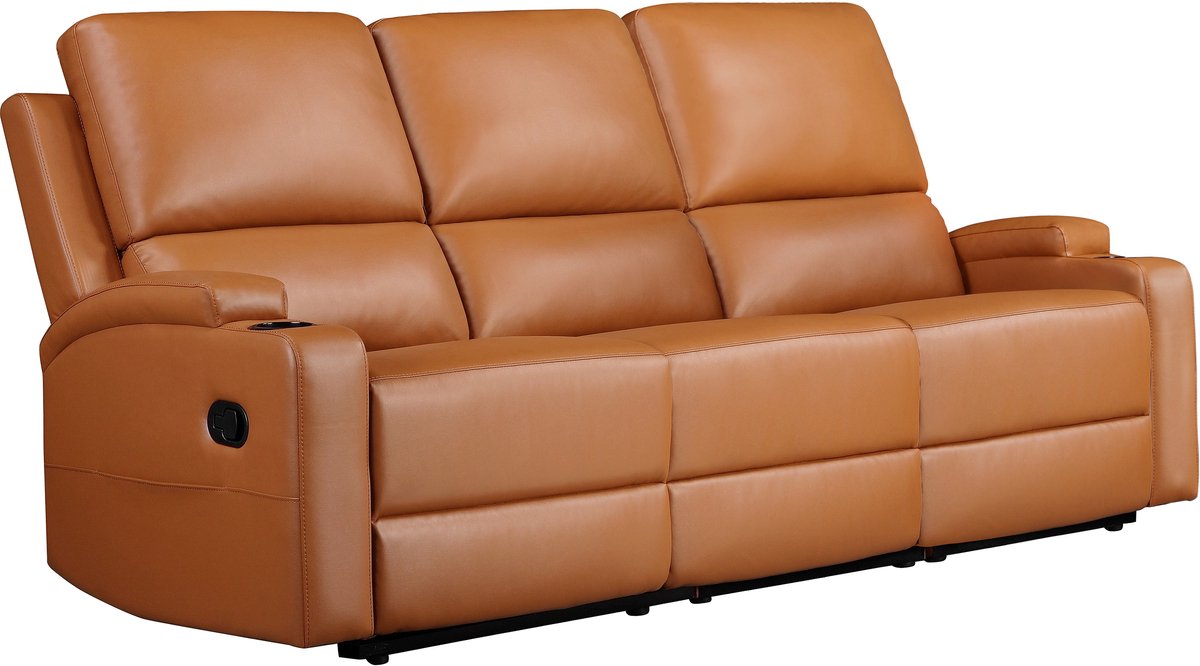 Dallas-3Zitsbank - 2 Relaxfauteuils - Cognac PU