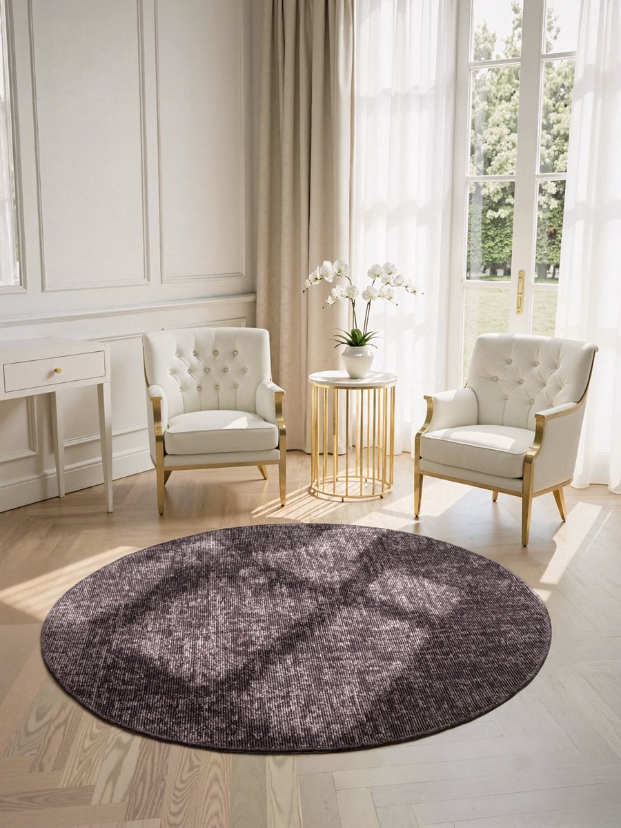 flycarpets Prisma - Laagpolig Vloerkleed - Vintage / Modern Tapijt - Bruin - Ø 160cm rond