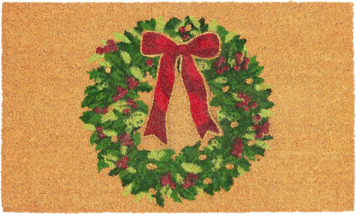 BRUBAKER Kerst Deurmat voor Buiten en Binnen - Kerstkrans met Strik - 45 x 75 cm Inkommat van 100% Kokos - Waterbestendig, Vuilafstotend en Slipvast - Ideaal voor de Voordeur, Tuin en Terras – foto 8