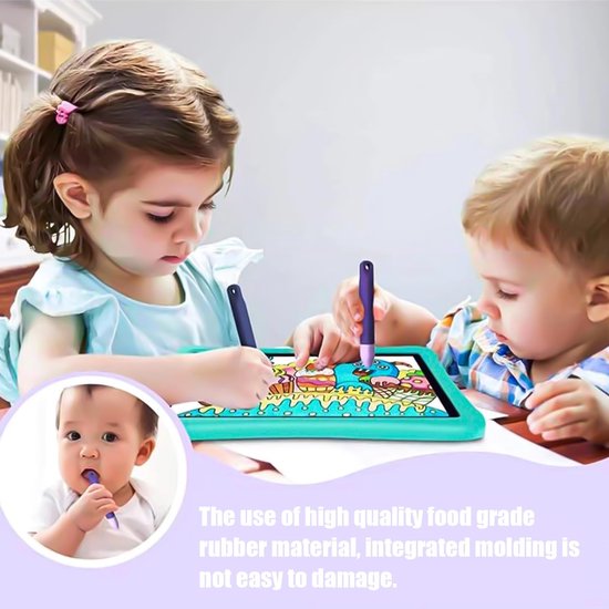 2 Pack Kindvriendelijke Stylus Pennen - Makkelijk vast te houden - Duurzaam en veilig met anti-verlies sluitingen - Premium stylus pennen compatibel met alle touchscreen apparaten (Blauw + Paars) — afbeelding 2