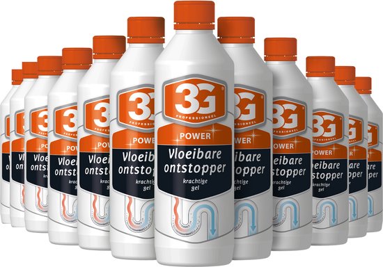 Grote groep flessen 3G Professioneel Power vloeibare ontstopper krachtige gel.