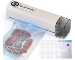 Vacuümmachine voor voedsel, 4-in-1 vacuümmachine, vacuümsealapparatuur, vacuümmachine voor voedsel, inclusief 5 vacuümzakken, geschikt voor vlees, groenten, fruit, enz.