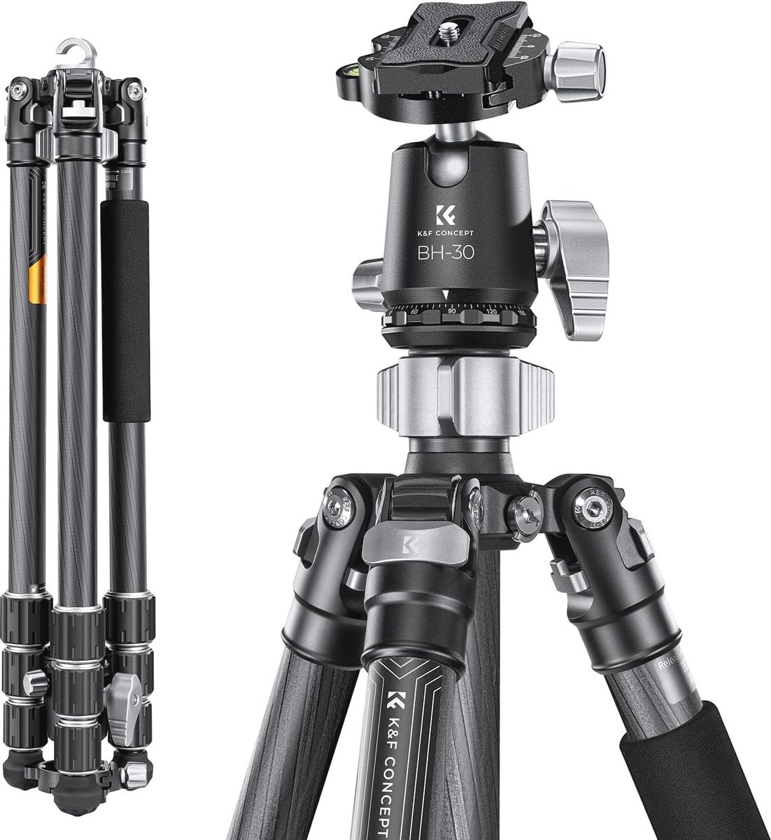 Lichtgewicht Carbon Camera Tripod 173 cm voor DSLR, Professionele Reis Fotografie Statief met 360° Ball Head en Release Plate
