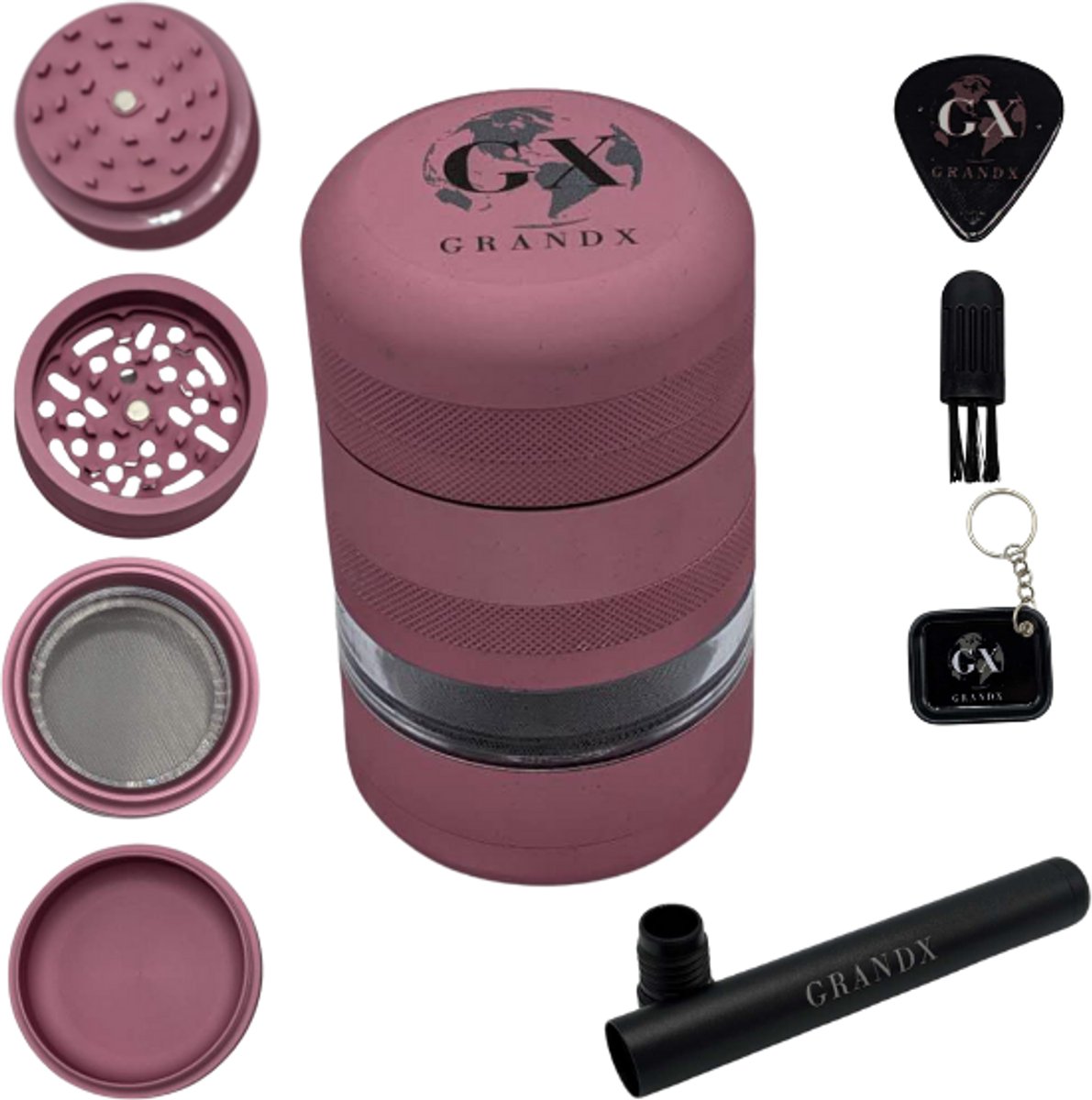 Grand X - Grinder - Wietmaster - 6 Lagen - Metaal - Roze - Volledige Grind Set - Kruidenmaler - Crusher