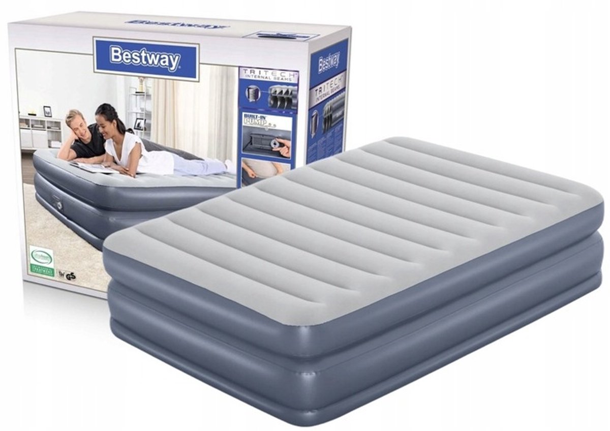 Bestway Luchtbed 203x152x51cm met Ingebouwde Pomp - Grijs