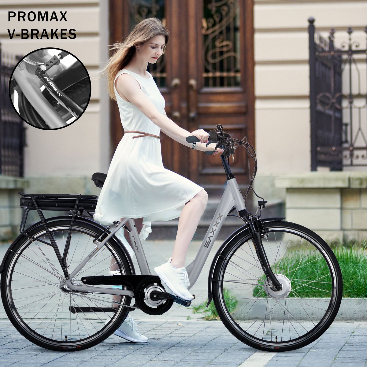 【Vroege Kerstdeals】SAXXX Advanced Plus Wave - Elektrische Fiets - 95% Vooraf Geassembleerd Vouwfiets - 375Wh uitneembare accu - 80 km Actieradius - Shimano Nexus 3-versnellingssysteem - Achterwielmotor 250W - 28" CST - Zadelpenhoogte 50 cm - Grijs - afbeelding 2