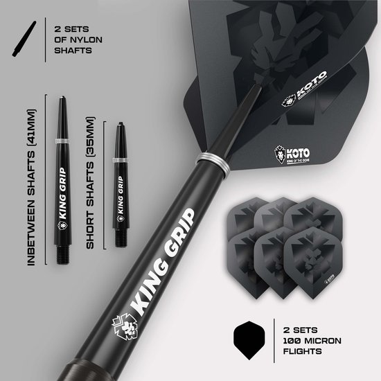 Koto - Zoom Black Electro 90% Darts 21 Gram, Black, Darts Set Incl. 3 Barrels, Koto Flights Shafts & Dartwallet, Firm Ringgrip, For Professional US