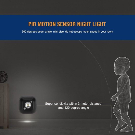 Motion Sensor Nachtlamp - Draadloze Plaklamp - Batterijgevoede Infrarood Beweging Sensor Wandlamp voor Gang - Trappen - Slaapkamers - Kinderkamer - Toilet - Keuken - Wit — afbeelding 2
