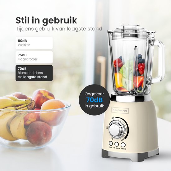 KitchenApp Retro Blender 1.5L – Glazen kan – 800W – Crushed Ice, Smoothie & Pulse – Beige van KitchenApp — afbeelding 2