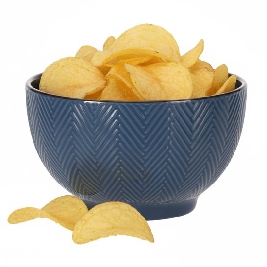 Serveer/chips schaaltje Fishbone - blauw - 14 x 8 cm - keramiek ...