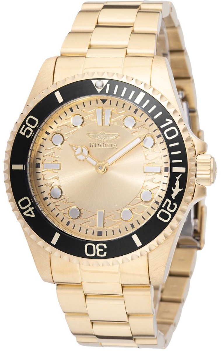 Invicta Pro Diver 49700 Heren Horloge - Waterdicht - Analoog - Quartz Uurwerk - Roestvrij Staal met gouden Wijzerplaat - 43mm