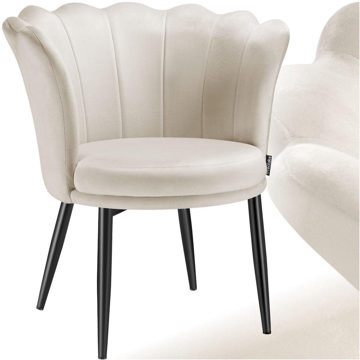 Tectake Fauteuil Stella - Kuipstoel met armleuning – Comfortabele Eetkamerstoel – Keukenstoel – Dikke vulling – Voor woonkamer en eetkamer – Met fluwelen bekleding - crème/zwart Fluweel: Crème/zwart