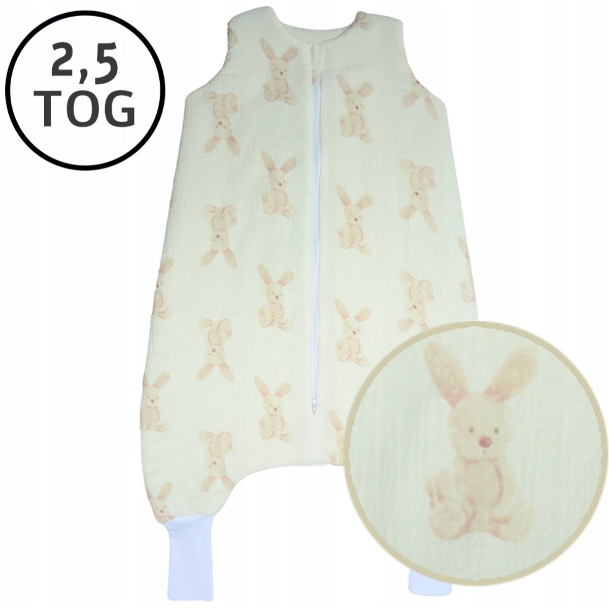 Mousseline slaapzak met pijpen, 74-86, Bunny, 2.5 TRAIN