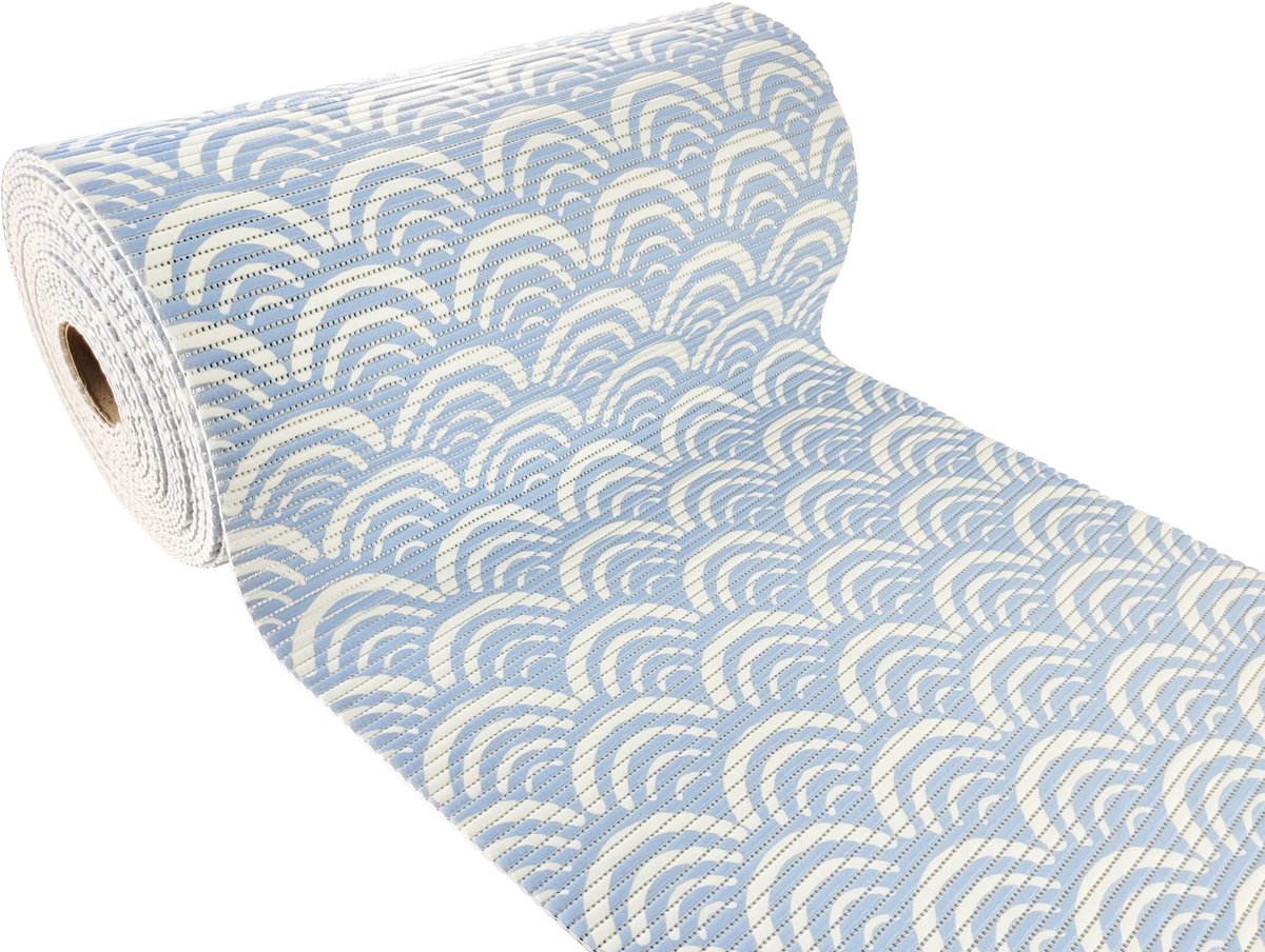 Antislip Vloermat Wit Blauw Patroon - 65x1500cm