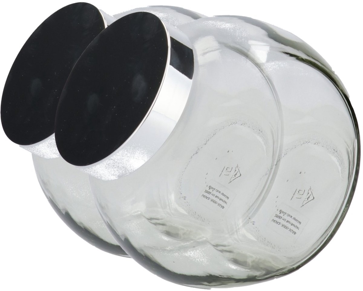 2x Snoeppot Glas met Deksel 2000 ml - Transparant en Zilveren Deksel - Voorraadpot, Glazen Snoep Pot met Deksel - Robuust - Hervulbaar - 2 Potten