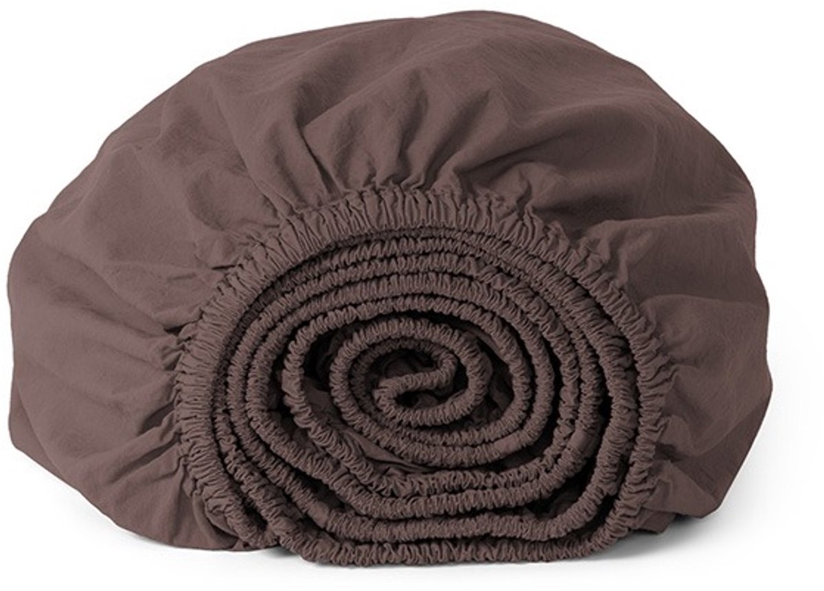 Yumeko hoeslaken percal katoen roasted bruin 180x210x30 - Biologisch & ecologisch