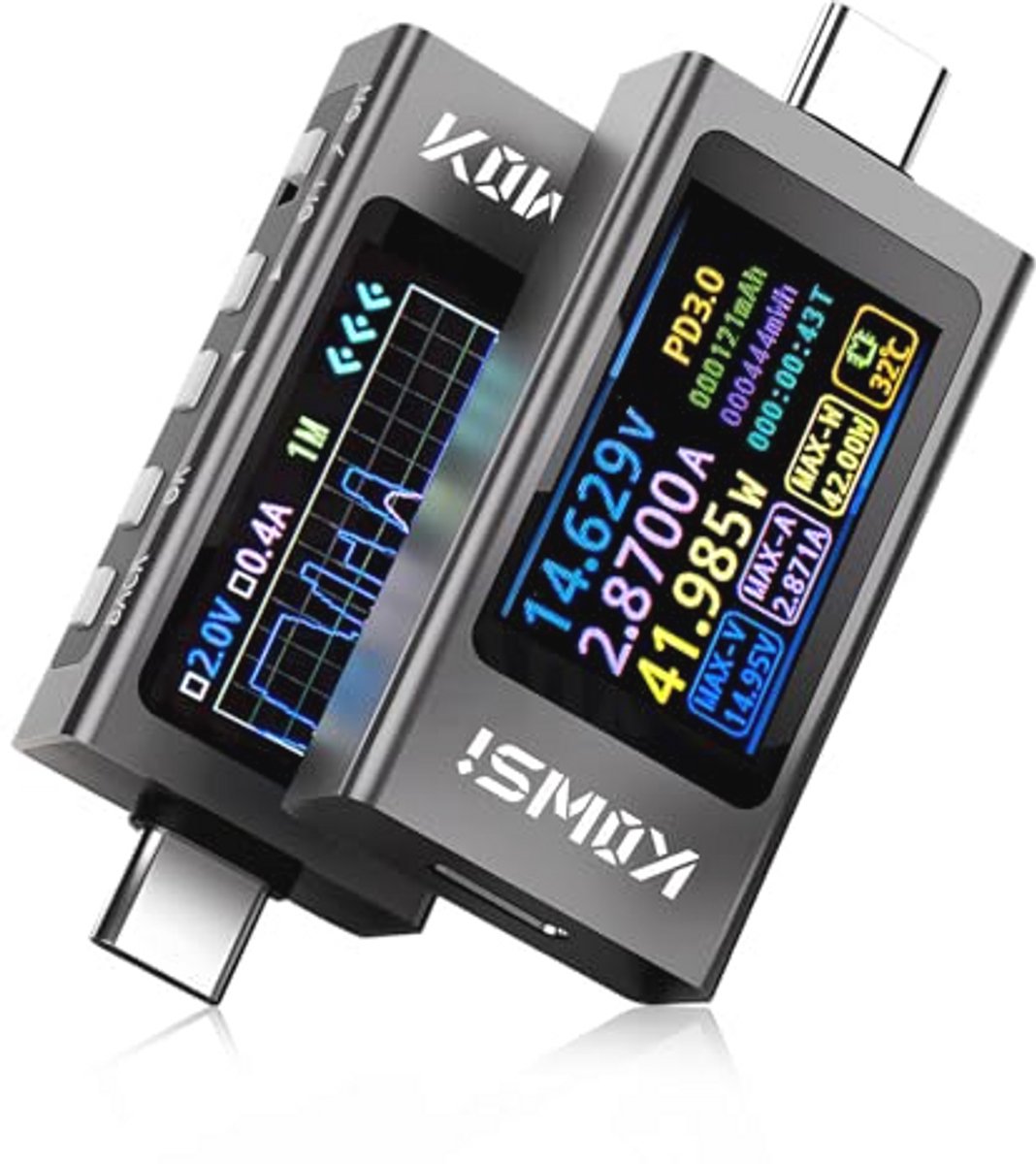 Digitale USB Tester 3.3V-40V 12A - Voltmeter, Stroommeter en Vermogenmeter