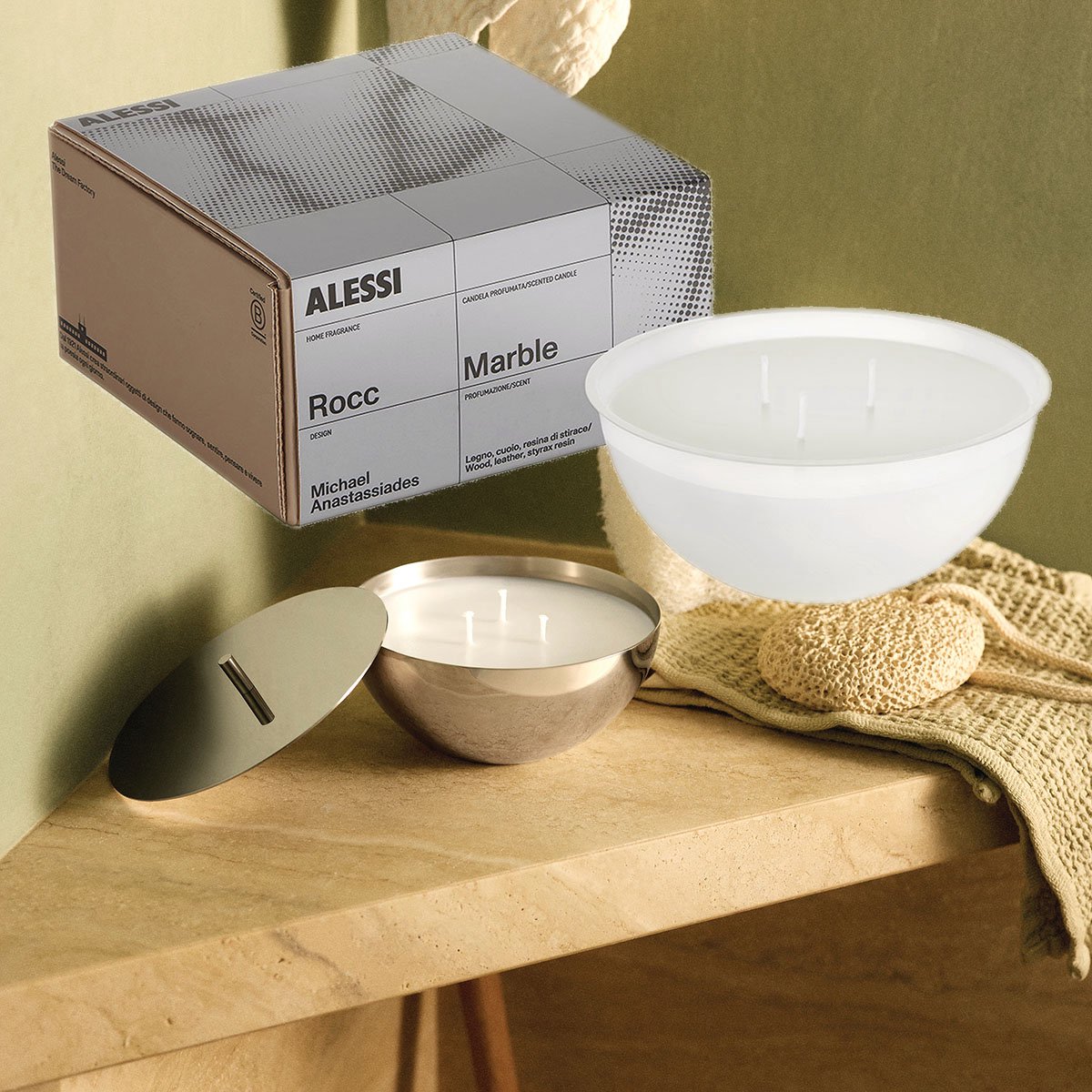 Alessi Rocc-Set-Small-Marble-Geurkaars-mét-Container