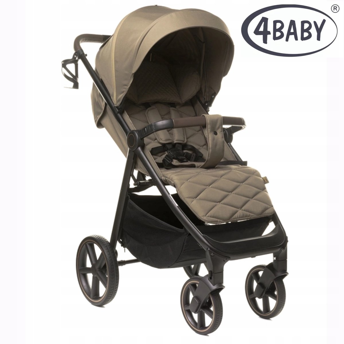 4BABY Stinger PRO Kinderwagen Mokka - Lichtgewicht Aluminium, Lederen Details