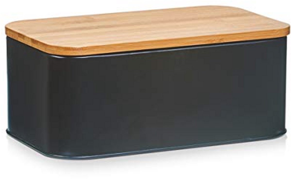 Broodtrommel van metaal - Zwart - 31 x 18 x 12,5 cm