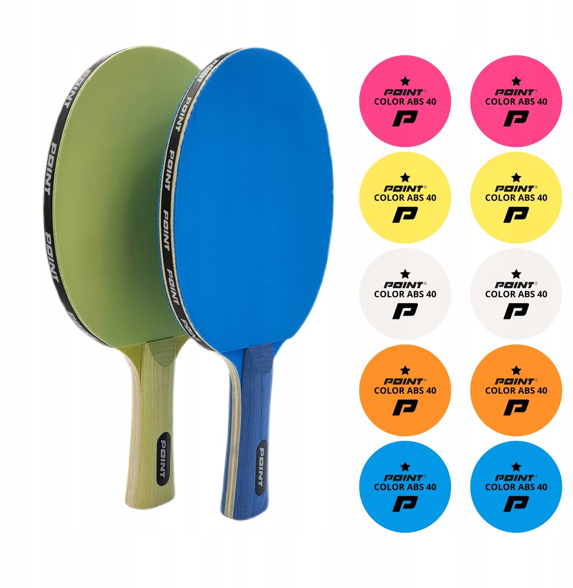 POINT SCHOOL COLOR Tafeltennis Set: 2 Rackets & 10 Ballen