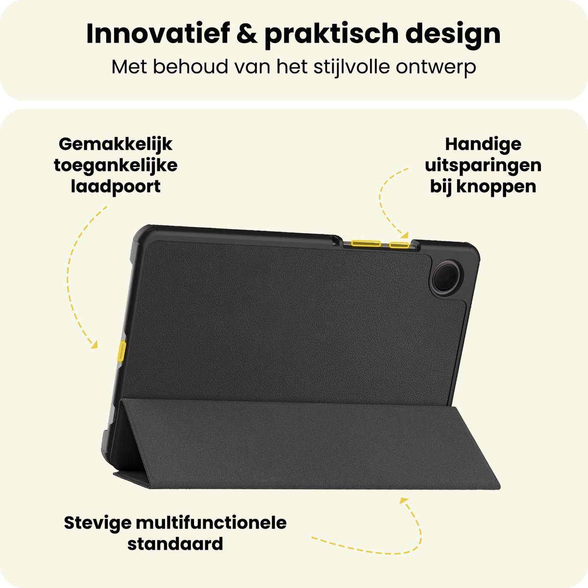 Hoes - Geschikt voor Samsung Galaxy Tab A11 Plus - Dun & Stevig - Trifold Bookcase - Hard Cover - Hardcover Book Case - Tablet Hoesje - Zwart — afbeelding 5
