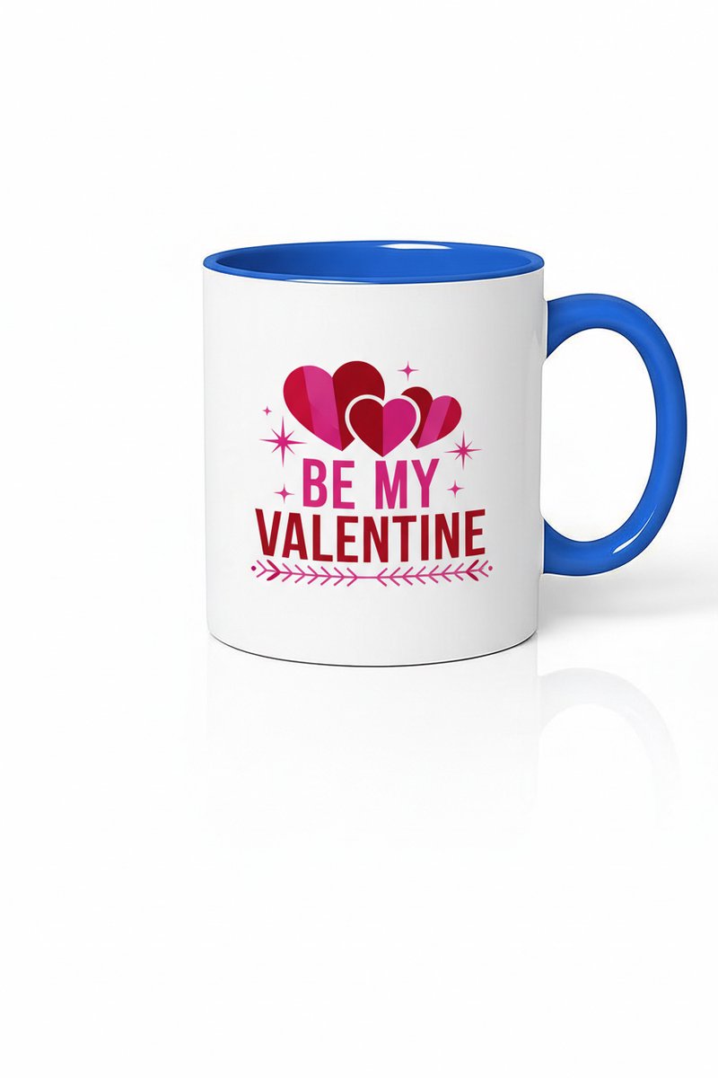 Valentijn Mok 'Be My Valentine' met Hartjes Design - Wit Blauw Keramiek Cadeau