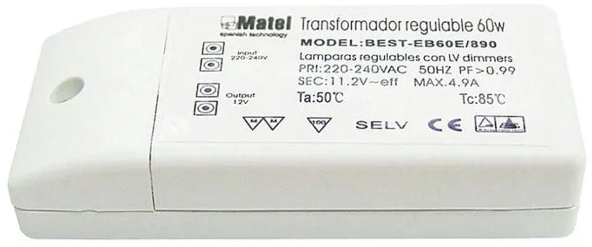 Onlex Mattel Elektronische Transformator 12v 60w Zilver