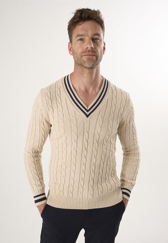 Superora Heren Truien Katoen Gebreide Casual Truien Lange Mouwen Gestreepte Winter 1/4 Zip Pullover, Blauw, XXL