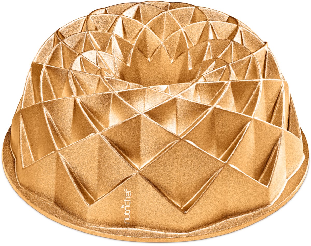 NutriChef Tulband Taartvorm - 9 Inch Gouden Cakevorm - Stevig Gietaluminium - Geometrisch Design voor Gelijkmatig Bakken - Non-stick Coating voor Eenvoudig Loskomen