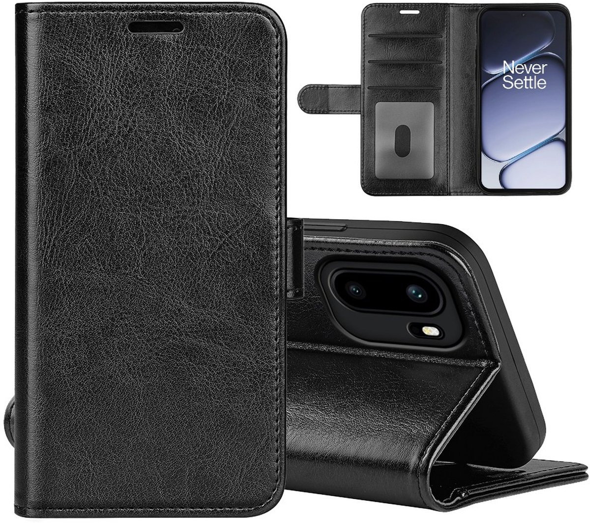 MobyDefend Hoesje - Geschikt voor OnePlus 15R - Wallet Book Case (Sluiting Achterkant) - Zwart