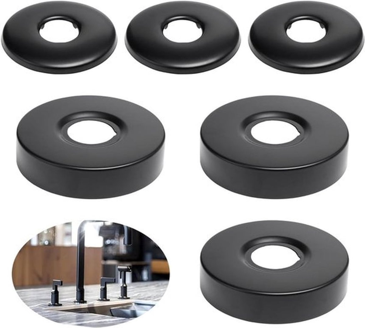 Roestvrijstalen afdekkingsrozetten voor douche-armaturen - diameter 21 mm/25 mm - zwart - waterbuis - wandbuisafdekking - verwarmingsbuis
