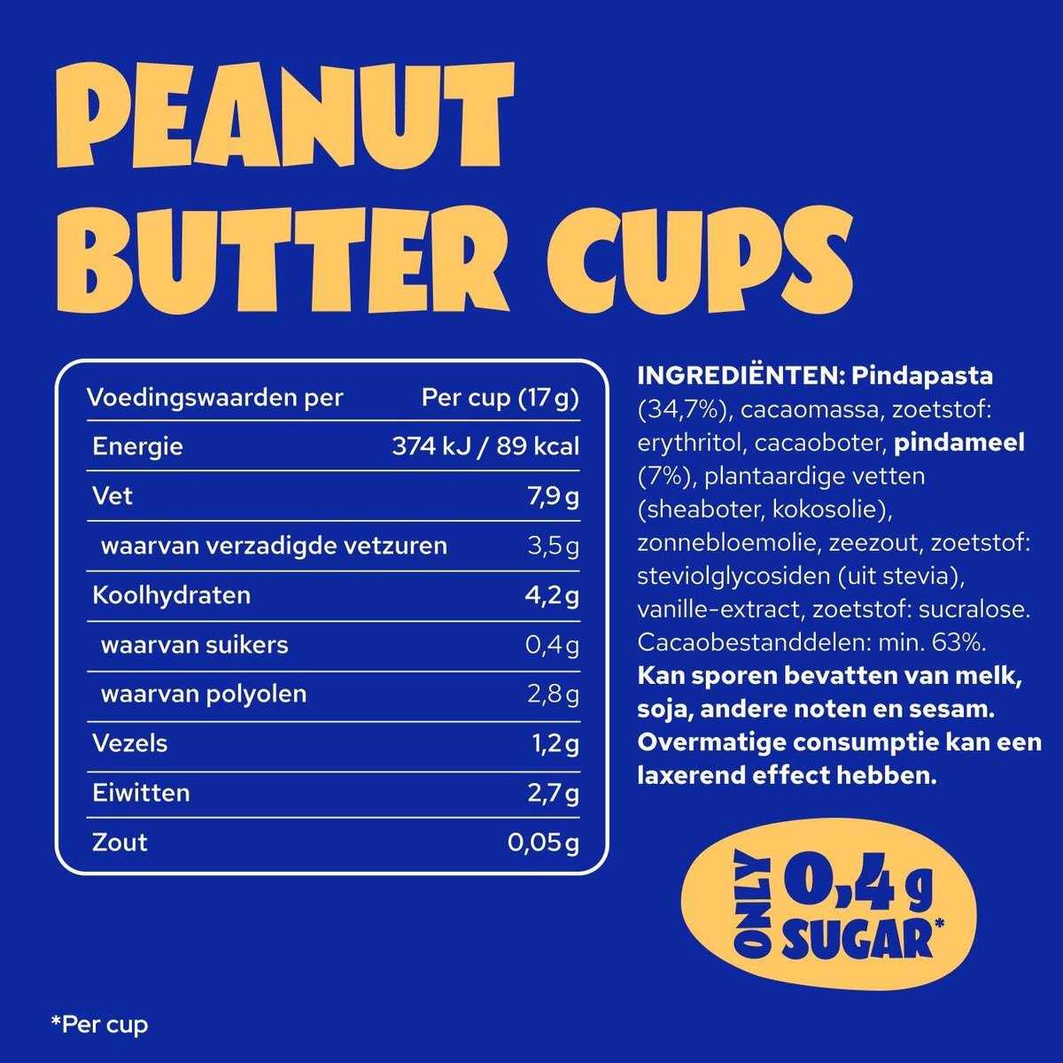 ahead Peanut Butter Cups – Pindakaas Cups – Doos 10×34 g –15×34 g – Suikerarm (≤0,5 g), Glutenvrij, Vegetarisch, Zonder Palmolie