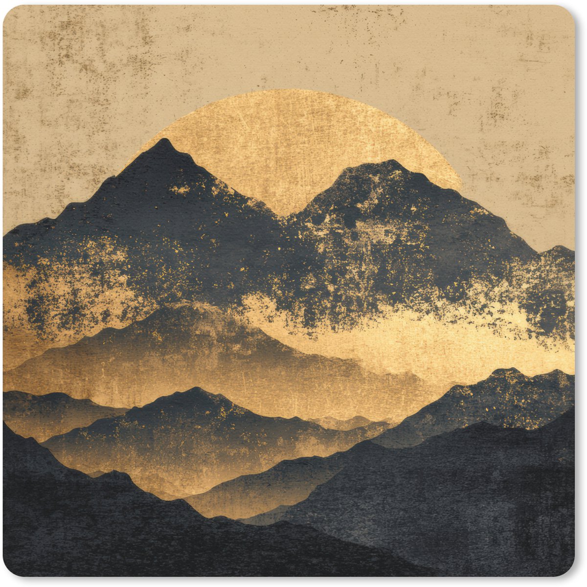 Muismat 30x30 cm - Mousepad Gouden Bergen bij Maanlicht - Muismatten