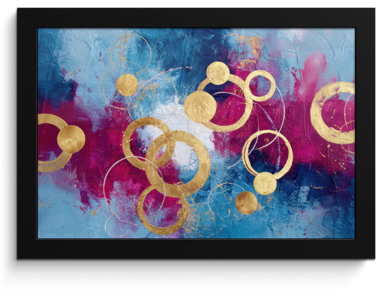 FrameYourWall Poster in lijst - Fotolijst 30x20 cm - Posters - Cirkels - Goud - Abstract - Posterlijst zwart - Decoratie - Wanddecoratie woonkamer - Muurdecoratie slaapkamer