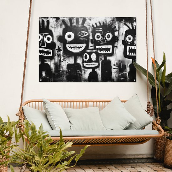 Tuinposter 120x80 cm - Tuindecoratie Schilderij - Figuren - Zwart - Abstract - Poster voor in de tuin - Buiten decoratie - Schutting tuinschilderij - Tuindoek muurdecoratie - Wanddecoratie balkondoek
