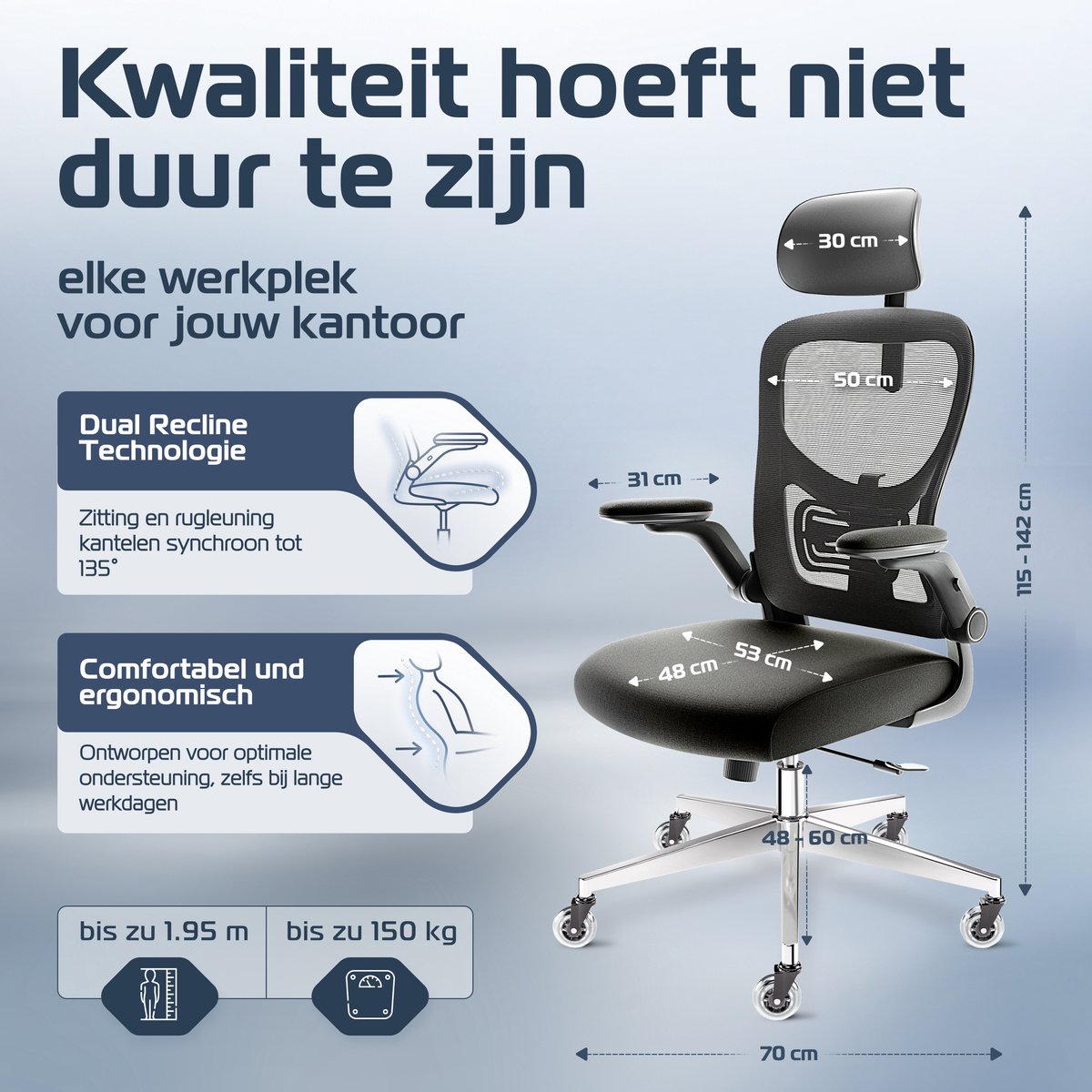 CLOUVOU SmartSeat Ergonomische Bureaustoel voor Kantoor - afbeelding 3