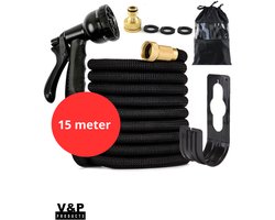 V&P Products® Tuinslang set compleet - 15 Meter - Tuinslang met 8 standen - Incl ophang haak en zak - Flexibel - Flexibele tuinslang - Flexibele tuinslang 15 meter