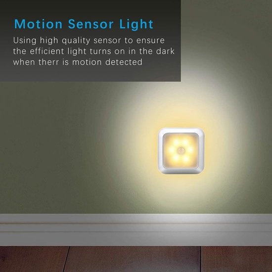 LED Lamp met Bewegingssensor, 8 LEDs Warm Wit Nachtlamp op Batterijen, Draadloze Magnetische Kastverlichting en Trapverlichting voor Gang, Badkamer, Slaapkamer, Keuken van Merkloos — afbeelding 4