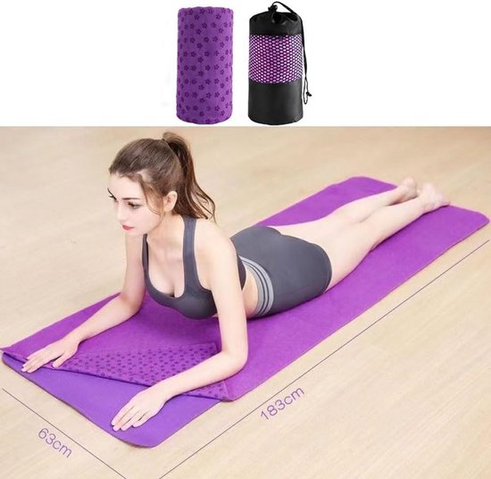 Yogahanddoek - Yogahanddoek - Yogahanddoek - Vochtregulerend en antislip - Yogahanddoek - Sneldrogende yogamatstof - Ademende yogamat met opbergtas van mesh - Geschikt voor hot yoga, pilates en fitness - Paars van Merkloos — afbeelding 5