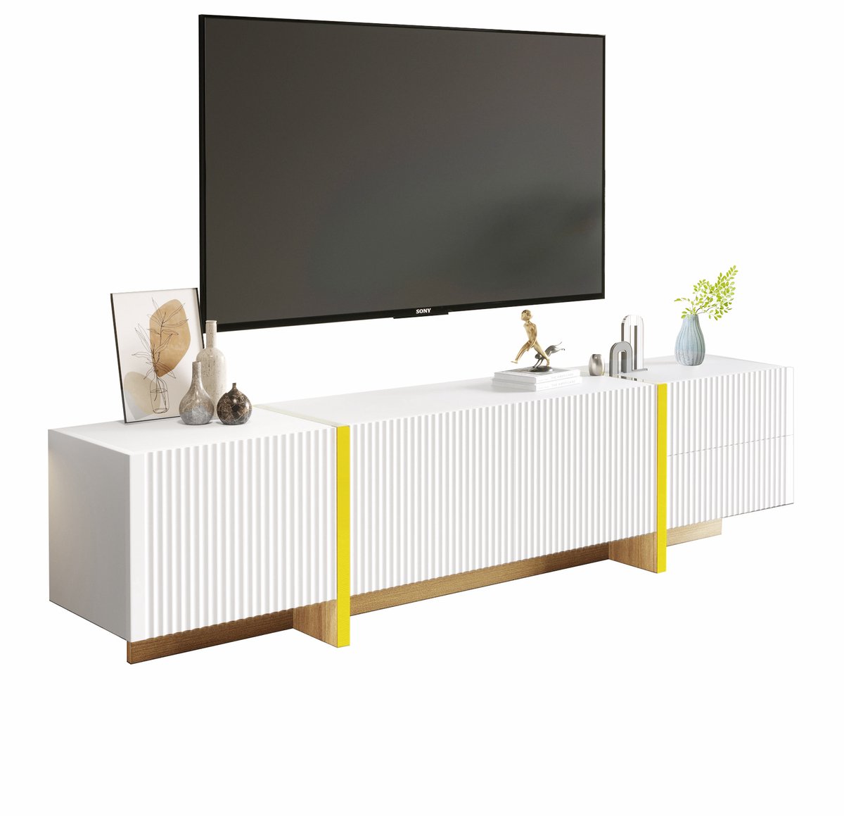 TV-Meubel 190 cm - Lowboard Met 3 Deuren En 2 Lades - Decoratief Ontwerp - Onbekend - Wit 