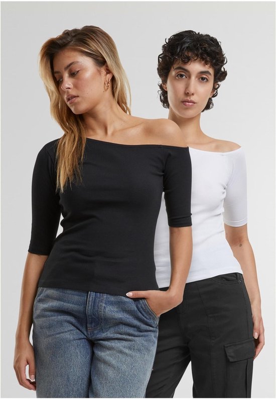 Urban Classics - Haut côtelé asymétrique biologique - L - Zwart/ Wit