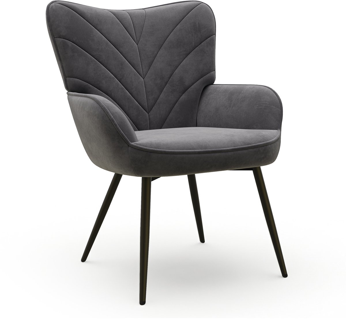 COLAMY Moderne accentstoel - Gestoffeerde fluwelen fauteuil - Gebogen rugleuning - Gewatteerde armleuningen - Kussen met hoge dichtheid - Metalen poten - Fauteuil - Grijs