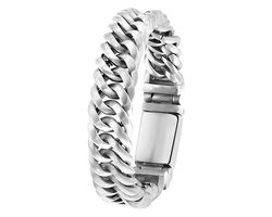 Lucardi Heren Schakelarmband mat - Staal - Armband - Vaderdag Cadeau - 22 cm - Zilverkleurig
