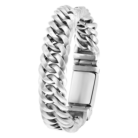 Lucardi Heren Schakelarmband mat - Staal - Armband - Vaderdag Cadeau - 22 cm - Zilverkleurig