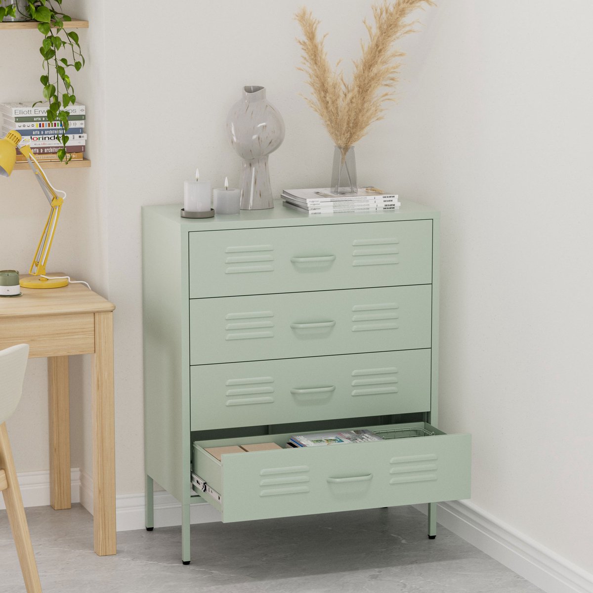 Lendo Online Ladekast - Lockerkast - Kledingkast - Commode - Opbergkast - Kast industrieel - Industriële kast met lades - Metalen Kast voor Slaapkamer - 80x40x100 cm (LxBxH) - Gepoedercoat staal - Metaal - Groen
