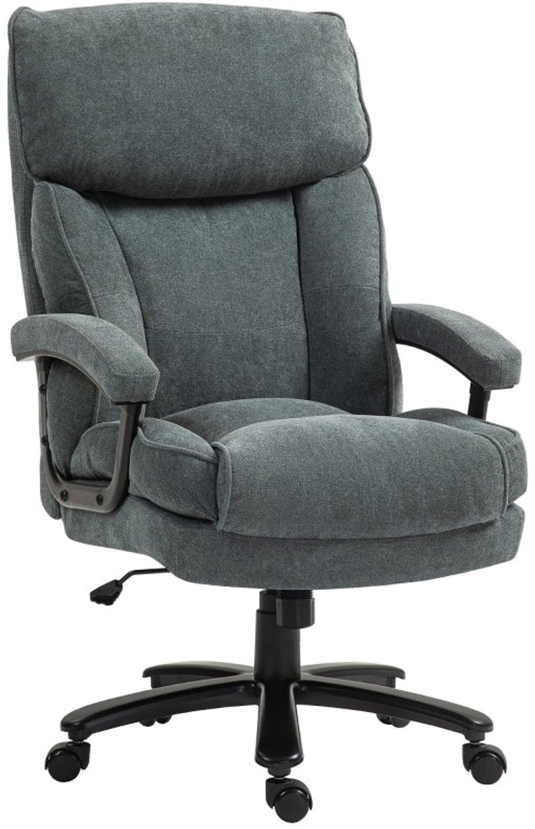 Merax XXL Ergonomische Bureaustoel voor Grote Personen – Draagvermogen 200 kg – Extra Brede en Hoge Stoel – Luxe Zachte Stoffen Bekleding – Verstelbare Zithoogte – Grijs