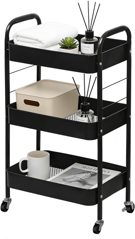 COSTWAY Rolwagen met 4 niveaus, nisrek met wielen en zijhaken, multifunctionele wagen, keukenwagen, serveerwagen, opbergwagen voor keuken, badkamer, 40 x 21 x 59,5 cm